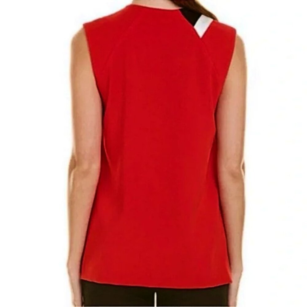 Rag & Bone Red V-Neck Contrast Stripe Sleeveless Blouse Crepe Top - Size S/P - Picture 2 of 8